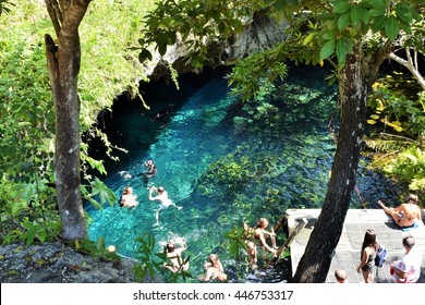 Tulum Mexico - July 3 2016 - People Who Enjoy Grand Cenote. 