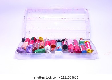 Tulungagung, Indonesia - November 2, 2022: One Box Of Crayons Isolated On White