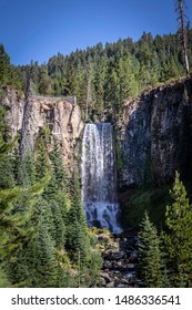 Tumalo Falls On A Beautiful Summer Day Near Bend, Oregon In The High Desert. 