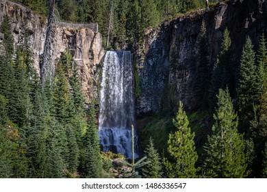 Tumalo Falls On A Beautiful Summer Day Near Bend, Oregon In The High Desert. 