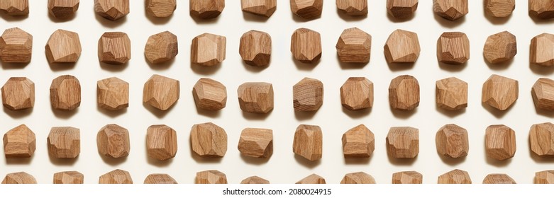 Tumi Ishi Japanese Table Game Meditation, Background From Eco-friendly Wooden Polygonal Stones For Building High Tower, Pattern With Wood Blocks On Beige Paper Background, View From Above. 