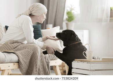 Tumor Patient Caressing Her Dog During Pet Therapy