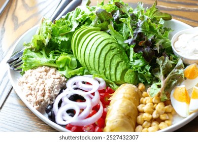 Tuna, Avocado, Egg and Chickpea Nicoise Salad, Healthy, French Style - Powered by Shutterstock