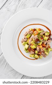 Tuna Avocado Salad On The White Plate