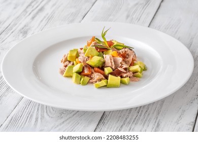 Tuna Avocado Salad On The White Plate