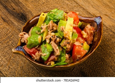 Tuna And Avocado Salad With Tomato Served Sesame Seeds