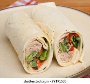 Tuna Fish And Salad Wrap Sandwich.