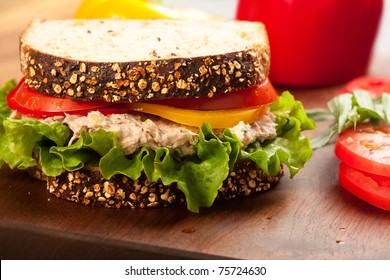 Tuna Fish Sandwich On Multigrain Bread With Lettuce And Tomato