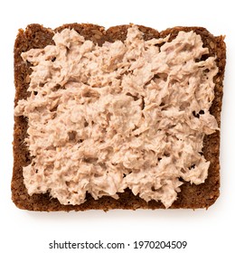 Tuna Mayonnaise Spread On German Health Bread Isolated On White. Top View.