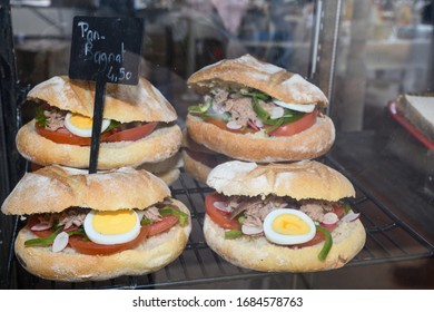 Tuna Nicoise Sandwich, Also Known As Pan Bagnat. The Pan Bagnat Is A Sandwich That Is A Specialty Of The Nice Area. It Is Also A Specialty Food And Street Food Of Nice, France