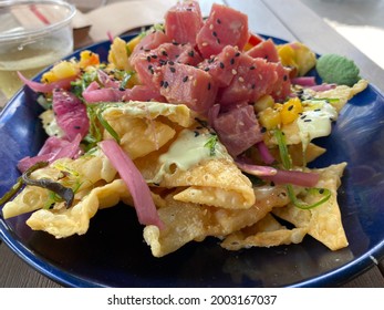 Tuna Poke On Homemade Pita Chips