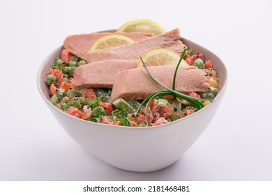 Tuna salad, with green beans and carrot mixed with mayonnaise 
