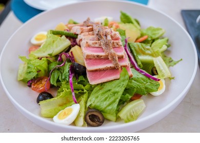 Tuna Salad On A Plate With Avacado And Bird Egg