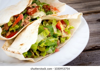 Tuna Salad Pita Sandwich Closeup Dish