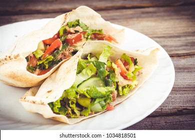 Tuna Salad Pita Sandwich Closeup Dish