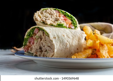 Tuna Salad Wrap Sandwich With French Fried Potatoes