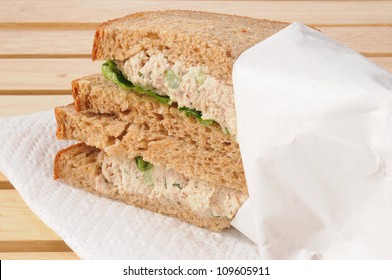 Tuna Sandwich Wrapped In White Butcher Paper