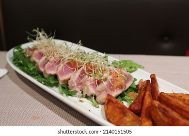 Tuna Tataki Japanese Food. Fresh Fish Sashimi, Seared Tuna.