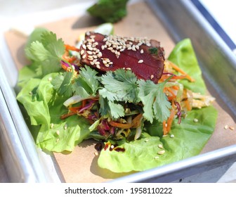 A Tuna Tatako Taco With Bibb Lettuce Shell, At A Restaurant In Nashville, TN