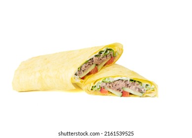 Tuna Wrapped In Pita Bread Isolated On White