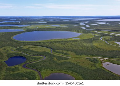 Tundra Landscape In Summer, Taymyr Peninsula, Aerial View