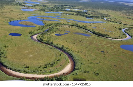 Tundra Landscape In Summer, Taymyr Peninsula, Aerial View