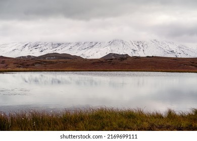 Tundra, Mountain Lake, Snowy Peaks Landscape. Another Side Of Tolbachik Volcano, Kamchatka