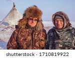 Tundra, Yamal Peninsula, far north, reindeer pasture, dwelling of northern peoples, assistant reindeer breeder,  the men  in national clothes,