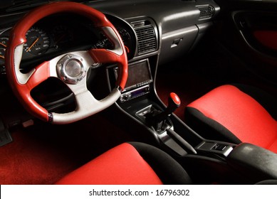 Tuned Sport Car. Luxury Red Velvet Interior