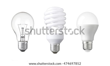 tungsten bulb, fluorescent bulb and LED bulb. revolution of three generation Light bulb. evolution of energy saver bulb