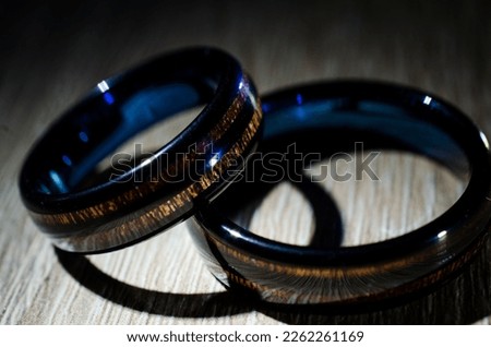 Tungsten and wood blue wedding ting