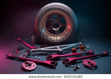 tuning parts, discs, struts, struts for a sports car to strengthen the body