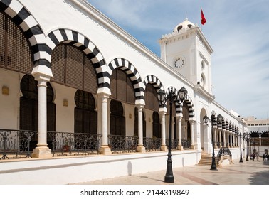 Tunisia, Tunisia - April 09, 2022: Facade of a historic building that houses the Ministry of Finance.