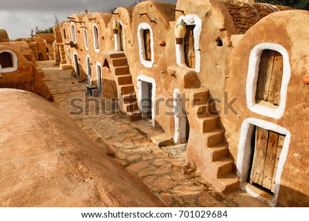 Tunisian Granery. Old ruins of a building, Ksar Ouled Debbab, Tataouine, Tunisia. Starwars film shooting place