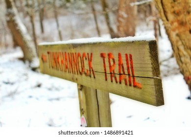 Tunkhannock Trail Head Sign For Hikers In The Winter.