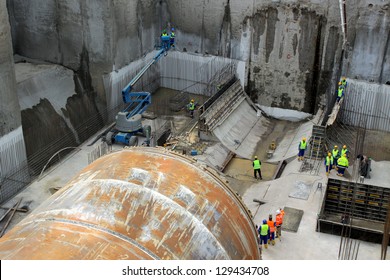 Tunnel boring machine on construction site building metro
