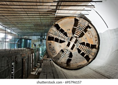 Tunnel boring machine on the subway station under construction