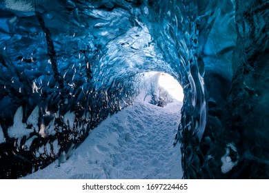 The Tunnel Of An Ice Cave In Breidamerkurjökull, A Branch Of The Wider Vatnajökull Glacier, In Iceland.