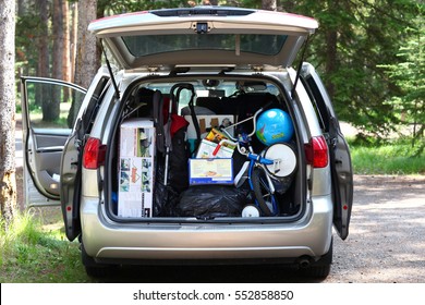 Tunnel Mountain, Banff, Alberta, Canada. July 12 2007.  Car Camp Trip In Banff National Park And The Vehicle Was Packed With Camping Equipment.