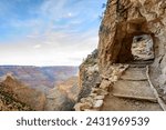 Tunnel through the rock along the Bright Angel Trail, eroded rock landscape, South Rim, Grand Canyon National Park, Arizona, USA