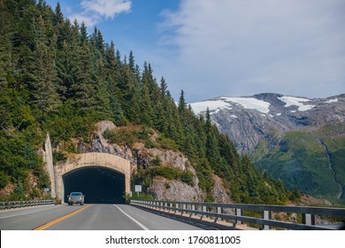 Tunnel Towards Whittier - Alaska AK American Road Trip Sightseeing Nature - Prince William Sound - Whittier - Seward Area. Salmon Fishing Towns And Cruise Launching Spots 