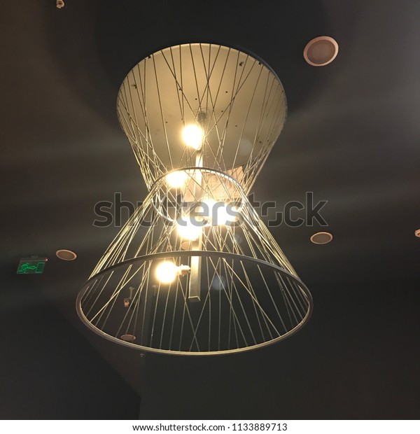 Tunnel Wired Lamp Black Ceiling Objects Interiors Stock Image