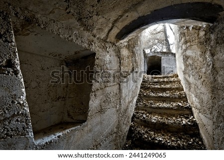 Tunnels of the Great War fortifications in the Austro-Hungarian stronghold of Mount Celva. Trento, Trentino, Italy