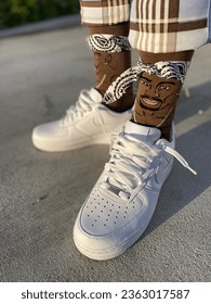 Tupac socks with white Air Force ones 
