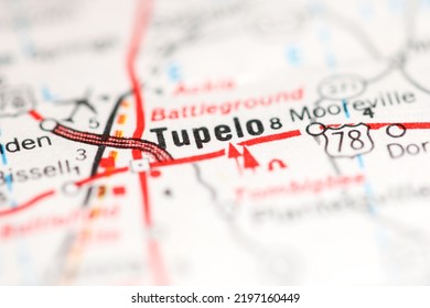 Tupelo. Mississippi. USA On A Geography Map