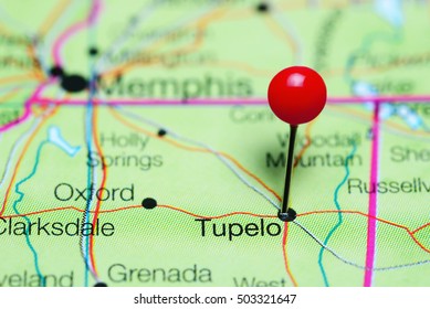 Tupelo Pinned On A Map Of Mississippi, USA
