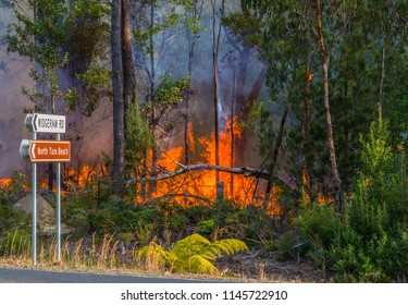 ''Tura, NSW / Australia - July 31 2018 Rural Fire Brigade Of Merimbula On The Far South Coast Of NSW Australia Doing Back Burning On The Princes Highway To Avoid Dangerous Fires In Summer Months.