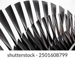 Turbine Blades, High Precision Engineering. Large Fan Stack Layer Metal Part Rotor In Jet Engine Or Steam Power Plant.