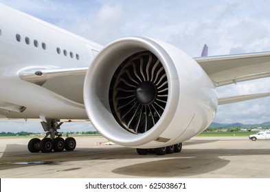 Turbine Of Engine Airplane In Airport Background