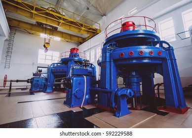Turbine Generators. Hydroelectric Power Plant. Interior